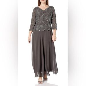 J Kara 3084sew Plus Size 3/4 Sleeve with Scallop Beaded Pop Over